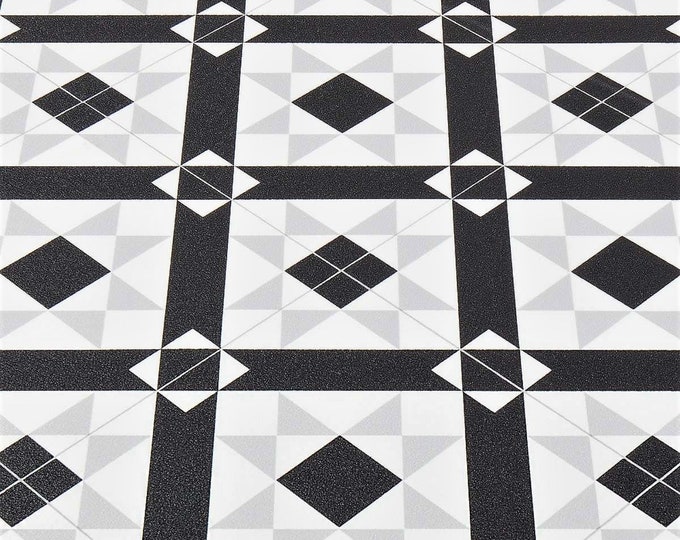 Black and White Sheet Vinyl Flooring in Victorian Tile Effect Pattern ...