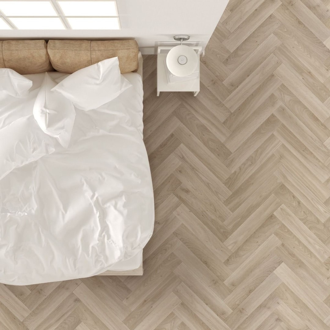 Herringbone Parquet Light Oak Sheet Vinyl Flooring. 2 Metre Wide Roll