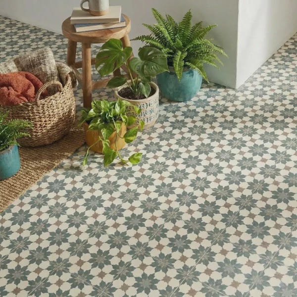 Retro Floral 3 Sheet Vinyl Flooring. 3 Metre Wide Roll. (118")
