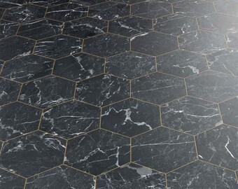 Marble Hex Black Sheet Vinyl Flooring. 2 Metre Wide Roll. (78")