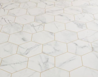 Marble Hex White Sheet Vinyl Flooring. 2 Metre Wide Roll. (78")