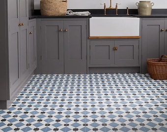 Edwardian Star Blue Sheet Vinyl Flooring. 2 Metre Wide Roll (78").