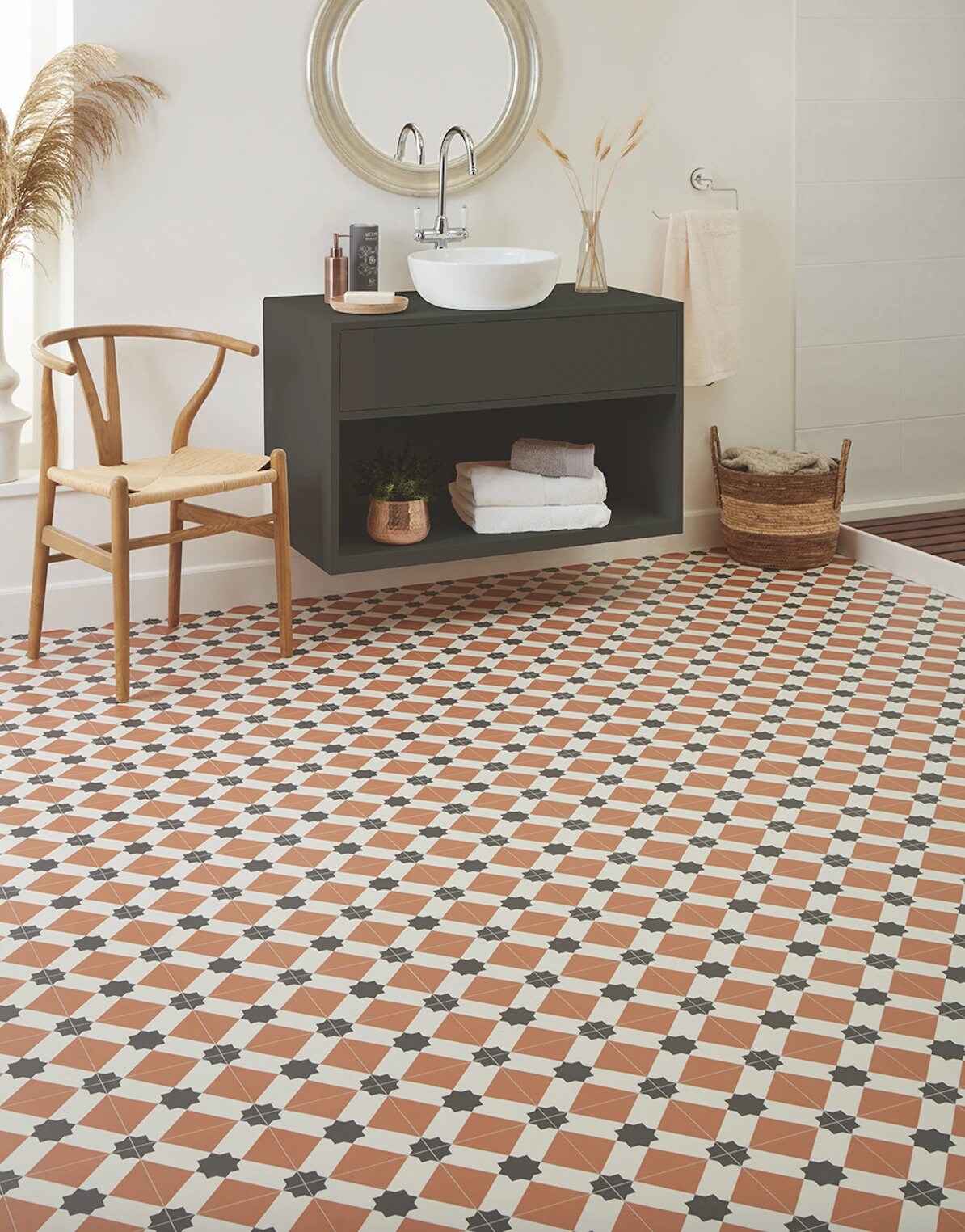 Edwardian Star Terracotta Sheet Vinyl Flooring. 3 Metre Wide Roll. (118
