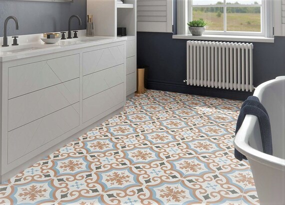 Kitchen Vinyl Flooring Sheet In Terracotta Moroccan Tile