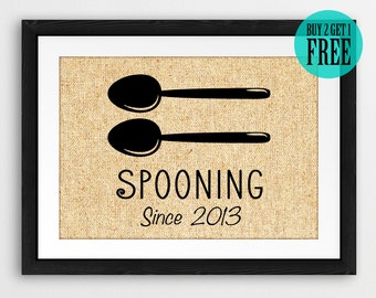 Spooning Since Burlap Prints, Funny Home Decor, Rustic Kitchen Decor, Wall Decor, Wedding Gifts, Gift for Couple, Housewarming Gifts, CM94