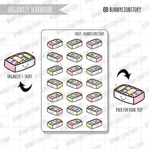 Falten Organisieren Sie Kleidung Tägliche Routine Aufgaben KonMari Garderobe | Süßer Kawaii Planer Journal Scrapbook Journal Tagebuch Agenda Dekoration Bujo Sticker