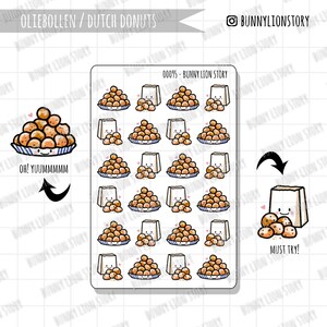 Oliebollen Donuts holandeses Beignet Dulce local Snack Postre Comida Viajes / Lindo Planificador Bujo Álbum de recortes Diario Agenda Decoración Pegatina