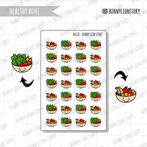 Légumes Fruits Bol Légumes Mode de vie sain Mangez propre | Planificateur, feuille d'autocollants, agenda, journal, calendrier, rendez-vous, fonctionnel, bujo