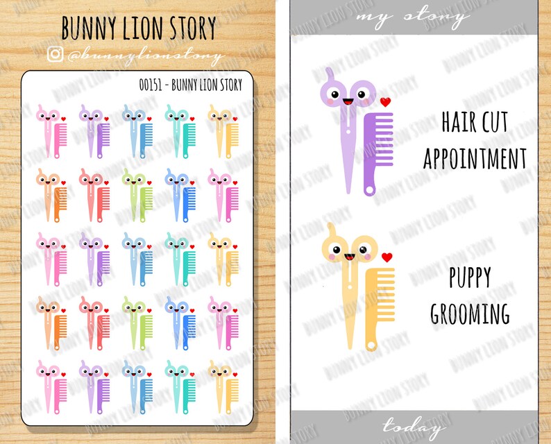 00151 Hair Cut Salon Appointment Pet Grooming Cute Kawaii Planner Scrapbook Journal Diary Agenda Reminder Schedule Decoration Sticker