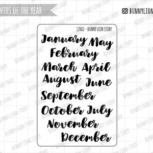 Maanden Sticker Header Script Word Decoratief | Bullet Journal Planner Reisnotitieboek Dagboek Agenda Briefpapier Bujo Functional