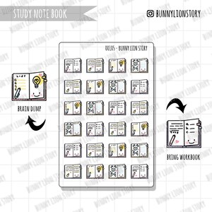 Notatnik Studium Pomysły na notatki Czytanie Nauka | Cute Doodle Planner Naklejka Agenda Dziennik Dziennik Harmonogram Spotkania Funkcjonalny Bujo