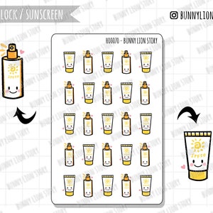 Sunblock Zonnebrandcrème UV-bescherming voor de huid | Leuke kawaii planner plakboek dagboek dagboek agenda herinnering schema decoratie bujo sticker
