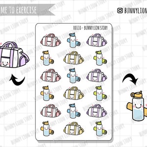 Ćwiczenia Trening Sport Ręcznik Siłownia Rutyna Picie Wody | Cute Doodle Planner Naklejka Agenda Dziennik Dziennik Harmonogram Spotkania Funkcjonalne Bujo