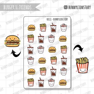 Hamburger Soda Pommes Eisbecher Fast Food Drive Thru | Niedlicher Doodle Planer Sticker Agenda Tagebuch Journal Agenda funktional Bujo