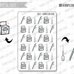 Hygiène dentaire Nettoyage des dents Routine De soie dentaire | Mignon Kawaii Planner Journal Agenda Agenda Rappel Horaire Autocollants