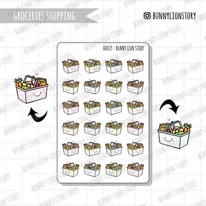 Shopping Cart Market Grocery Basket Supermarket | Cute Doodle Planner Sticker Agenda Diary Journal Schedule Appointment Functional Bujo