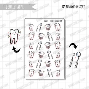 Dents Dents Contrôle d'hygiène lors d'un rendez-vous | Jolie feuille d'autocollants pour agenda, journal de scrapbooking, agenda, rappel, calendrier, décoration