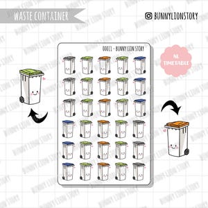 Vuilnisbak Vuilnisbak Afvalcontainer Groen Milieu | Leuke planner stickervel dagboek dagboek agenda herinnering schema decoratie Bujo