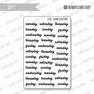 Days Sticker Header Script Word Dekorative | Bullet Journal Planer Reise Notebook Journal Tagebuch Agenda Schreibwaren Bujo Funktional