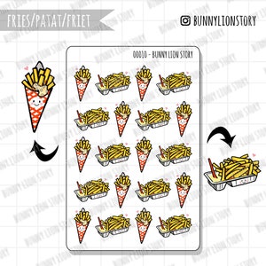 Patat Friet Frites Papas fritas Aperitivo holandés Comida de viaje Culinaria / Lindo Kawaii Planificador Diario Agenda Horario Decoración Bujo Pegatina
