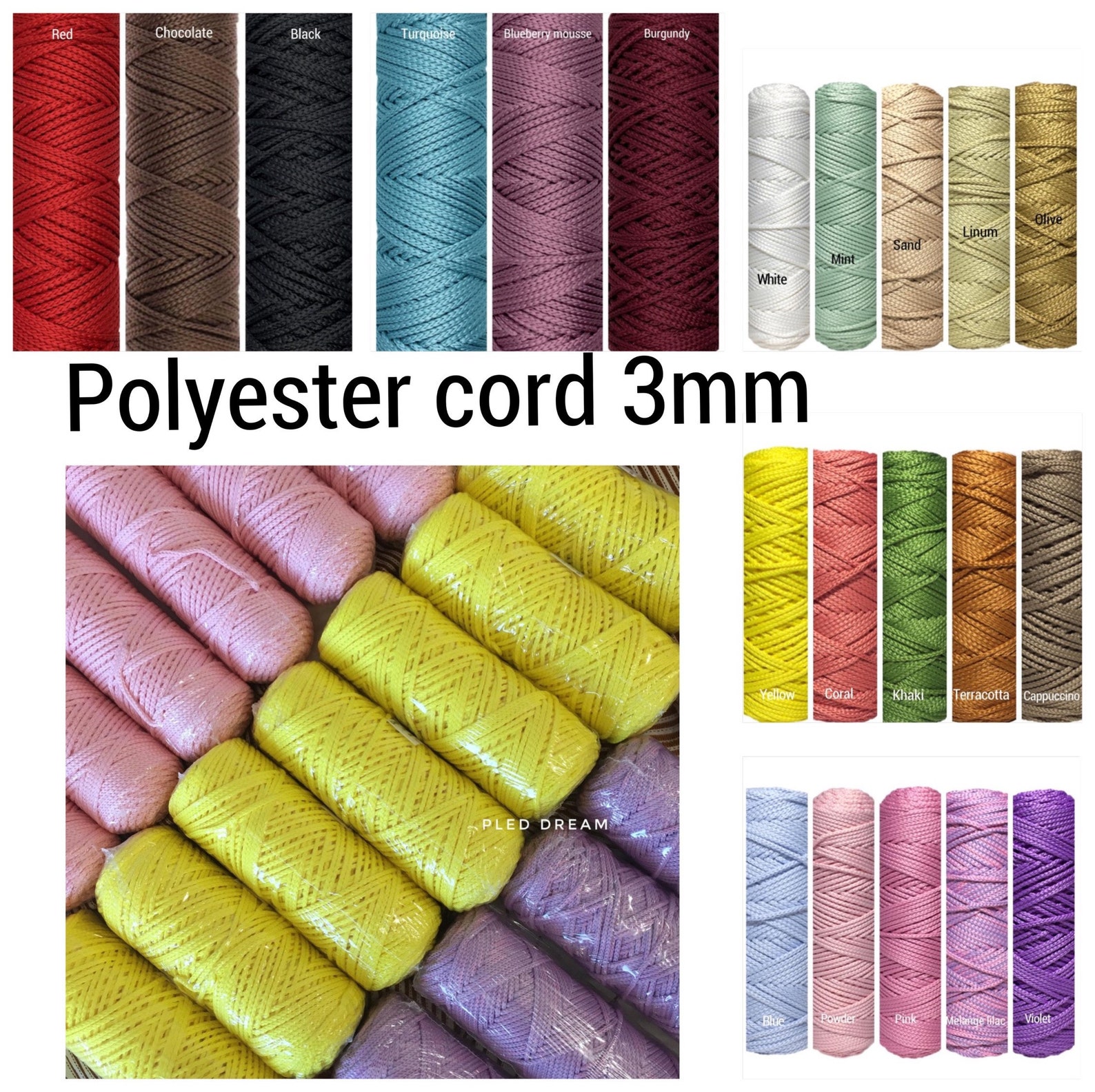 Polyester Cord rope Macrame cord Crochet textile Macrame yarn | Etsy