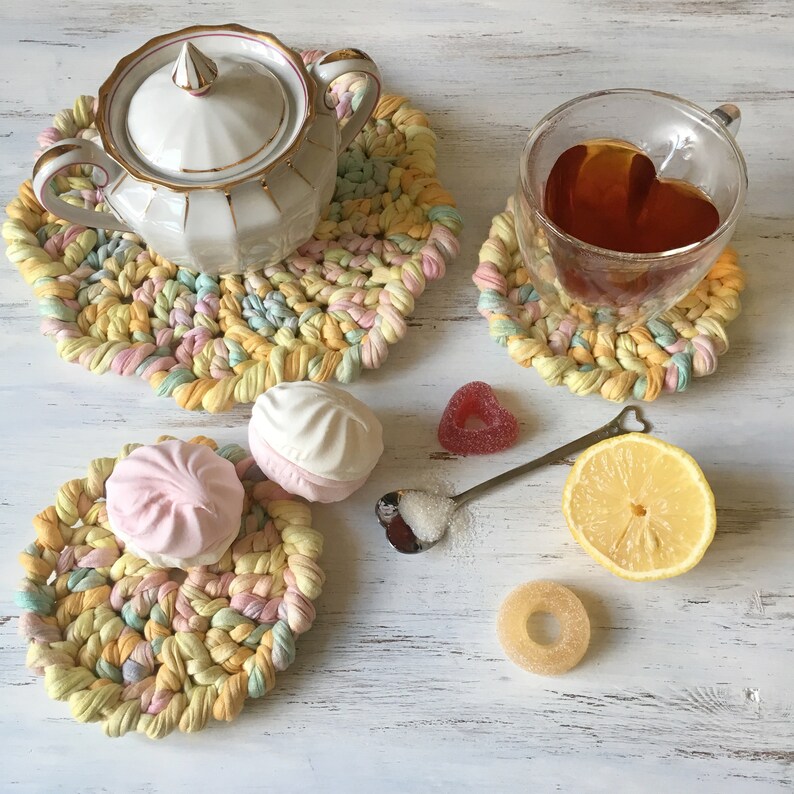 Crochet Table Placemats recycled tshirt yarn Set of Crochet Etsy