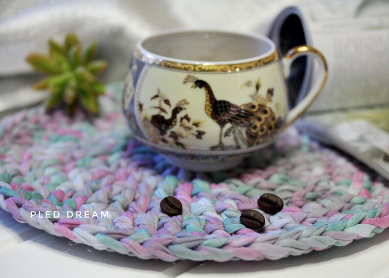 Crochet Table Placemats recycled tshirt yarn Set of Crochet Etsy