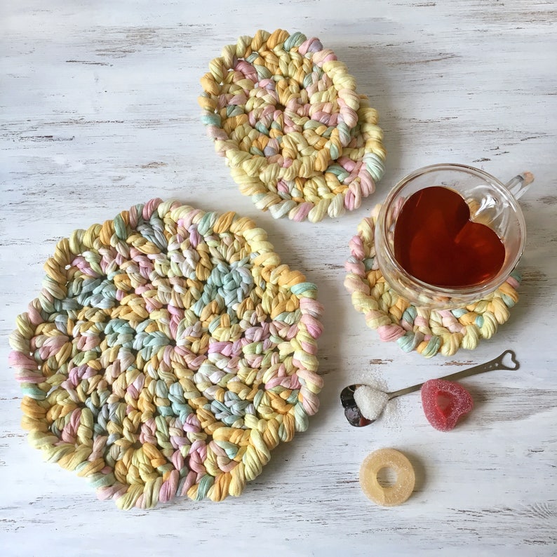 Crochet Table Placemats recycled tshirt yarn Set of Crochet Etsy