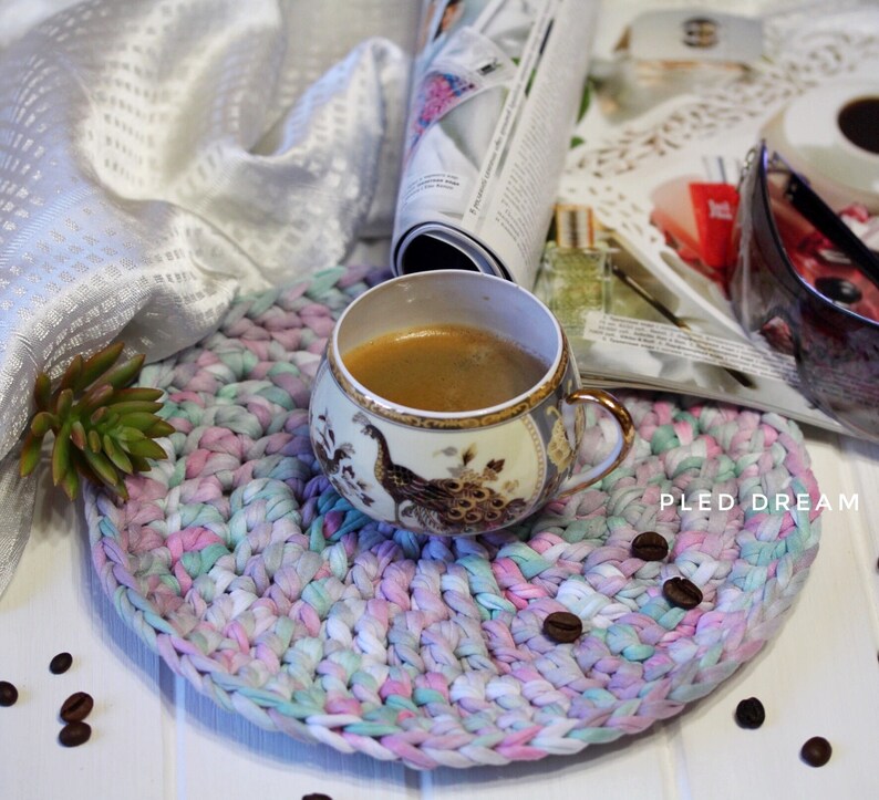 Crochet Table Placemats recycled tshirt yarn Set of Crochet Etsy
