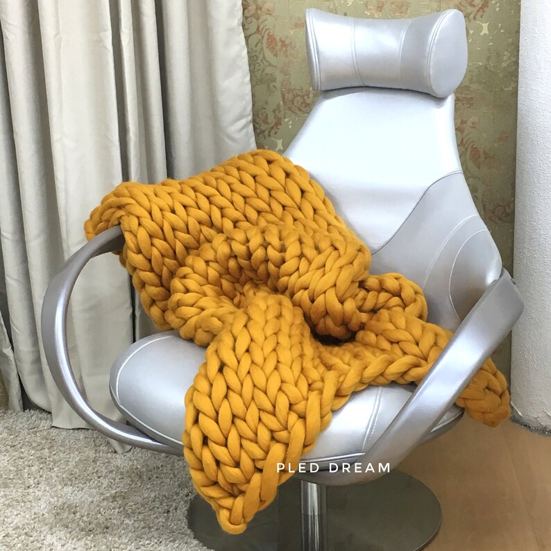 Sale Mustard color chunky merino wool blanket Chunky blanket Etsy