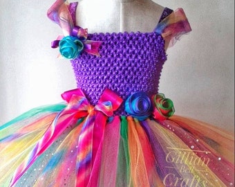 Rainbow dress, princess tutu dress, girl purple dress, multicolored rainbow tutu, colourful tutu, princess dress, birthday dress, age 1 to 8