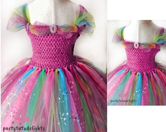 Girls rainbow dress, pink birthday dress, girl rainbow birthday dress, birthday tutu, pink tutu, princess dress, rainbow tutu, pink dress