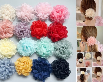 10cm Girls Organza Artificial Wedding Holiday Rose Flower Floral Hair Clips Grips Slides Bobbles Pin