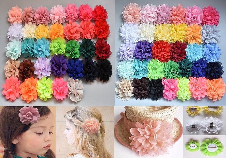 10cm Large Chiffon Flower Hair Alligator clips, Hair bobbles, Hair Tie Brooch Corsage Safety Pin Dress Hat Bag Decoration Accessories image 3