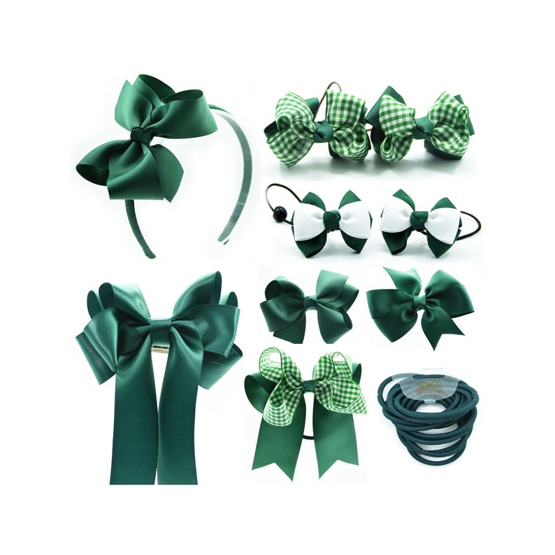 Set of 10 Dark Green Girls School Hair Accessories Gingham Set Etsy UK