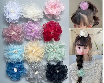 9cm Girls Organza Artificial Wedding Holiday Flower Hair Clips Grips Slides Bobbles Pin