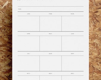 Minimalist Undated Yearly Overview | Year At A Glance | Project Planner | A4 | US Letter | Instant Download