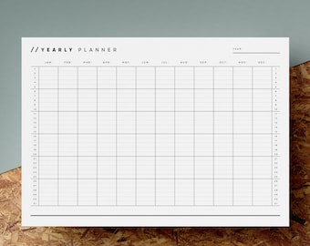 Open Dated Yearly Planner Printable | Any Year Calendar | 12 Month Overview | Minimalist | Black White | A4 | US Letter | Instant Download