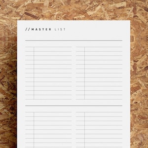 Lista de Tarefas Mestre para Imprimir | Planejador de Tarefas | Lista de Tarefas Mestre | Minimalista | Preto e Branco | A4 | Carta EUA | Download Instantâneo