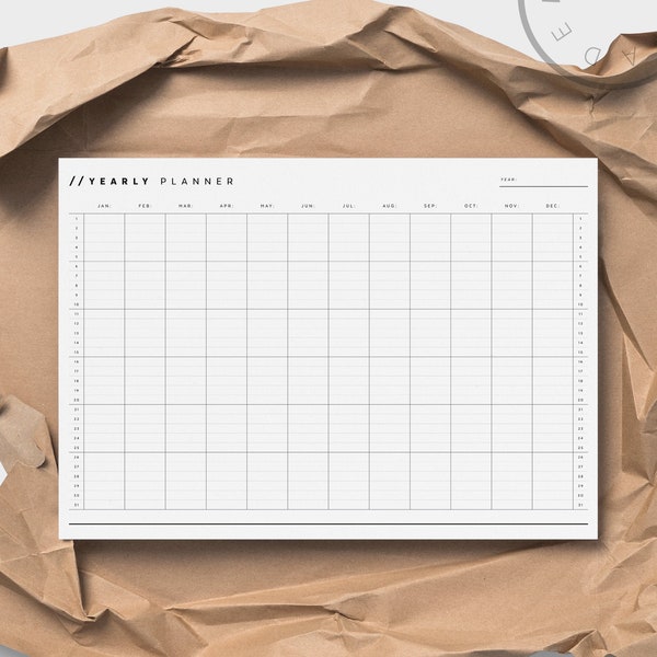 A2 & A1 Undated Wall Planner (PDF) | Any Year Calendar | 12 Month Open Dated Overview | Minimalist | Instant Download
