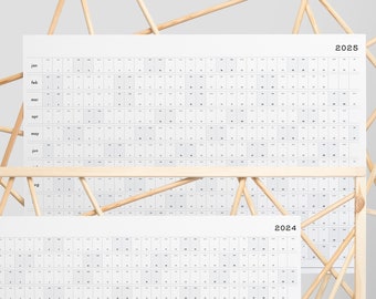 Printable PDF | 2024 + 2025 Box Wall Planner Duo | Black Grey Minimal Yearly Calendar | A2 + A1 Wall Planner Bundle | Instant Download