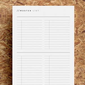 Master Task List Printable | Task Planner | Master To Do List | Minimalist | Black White | A4 | US Letter | Instant Download