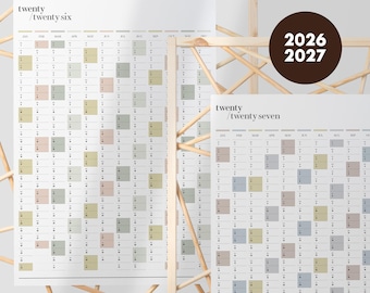 2026 + 2027 Printable Wall Planner Duo | A2 & A1 Portrait Yearly Calendar | 365 Days At A Glance | Instant PDF Download