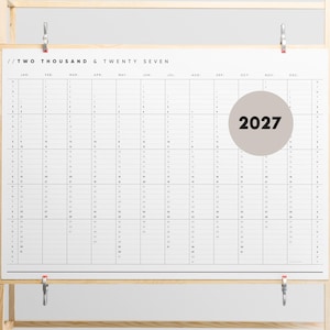 2027 Printable Yearly Wall Planner | Minimal A2 & A1 Landscape Calendar | 365 Days At A Glance | Instant PDF Download image 1
