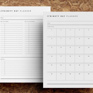 Planificador de objetivos de 90 días imprimible / Organizador de proyectos sin fecha / Seguimiento de objetivos de 90 días / Minimalista / A4 / Carta EE. UU. / Descarga instantánea