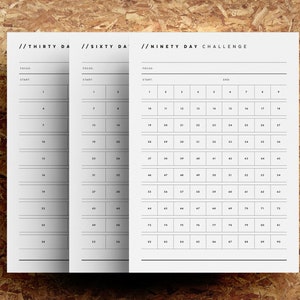Printable 30 60 90 Day Challenge | Habit Tracker | Goal Setting | Progress Tracker | Minimalist | Instant Download