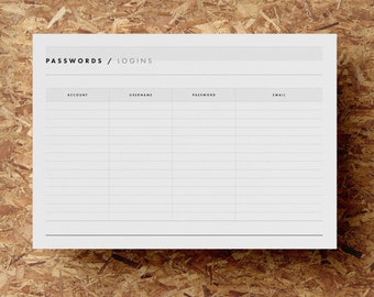 Printable Password Tracker | Password Log | Password Keeper | Minimal Planner | A4 | US Letter | Instant Download