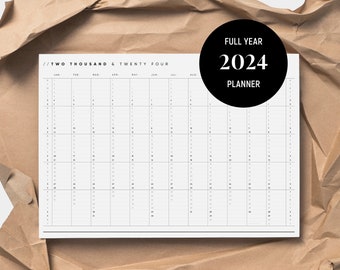 Printable PDF | 2024 Yearly Wall Planner | A2 & A1 Landscape Wall Calendar | Minimalist | Instant Download