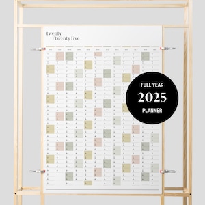 Planificador de pared con retratos 2025 / PDF imprimible / Calendario anual en formato A2 y A1 / Calendario de pared de 12 meses / Descarga instantánea