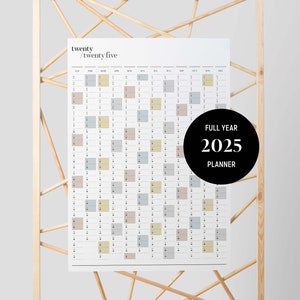 Calendario anual de pared para 2025 / Calendario vertical anual A2 y A1 / Calendario de pared de 12 meses / Descarga instantánea